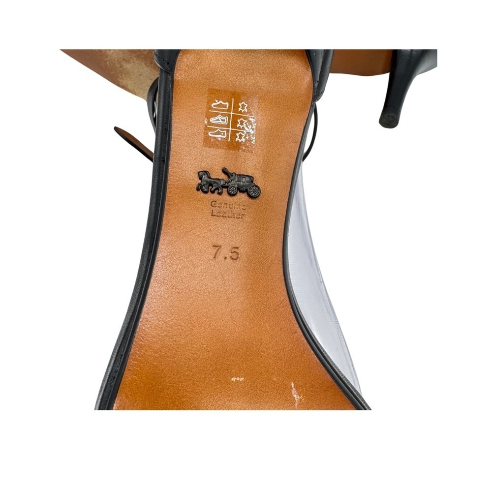 COACH Black Leather Metal and Flower Accents Ankle Strap Heels 2.5'' Size: 37.5 - Picture 3 of 5